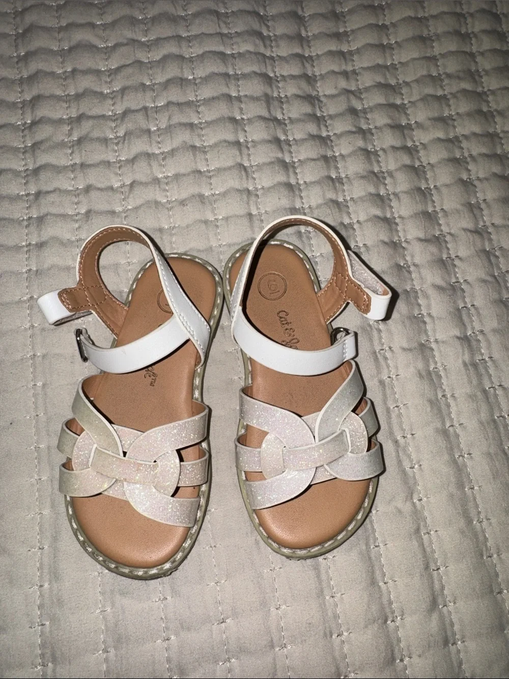 Cat & Jack White Glitter Braided Strap Sandals for Girls